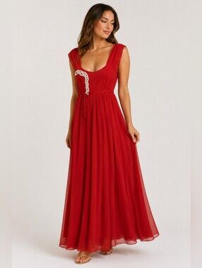 TEBI Grecian Red Maxi Dress Sz 42 (M/L) Empire Waist Formal Vtg-inspired